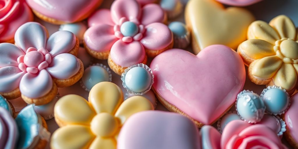 Assorted delicious personalized cookies and candies.