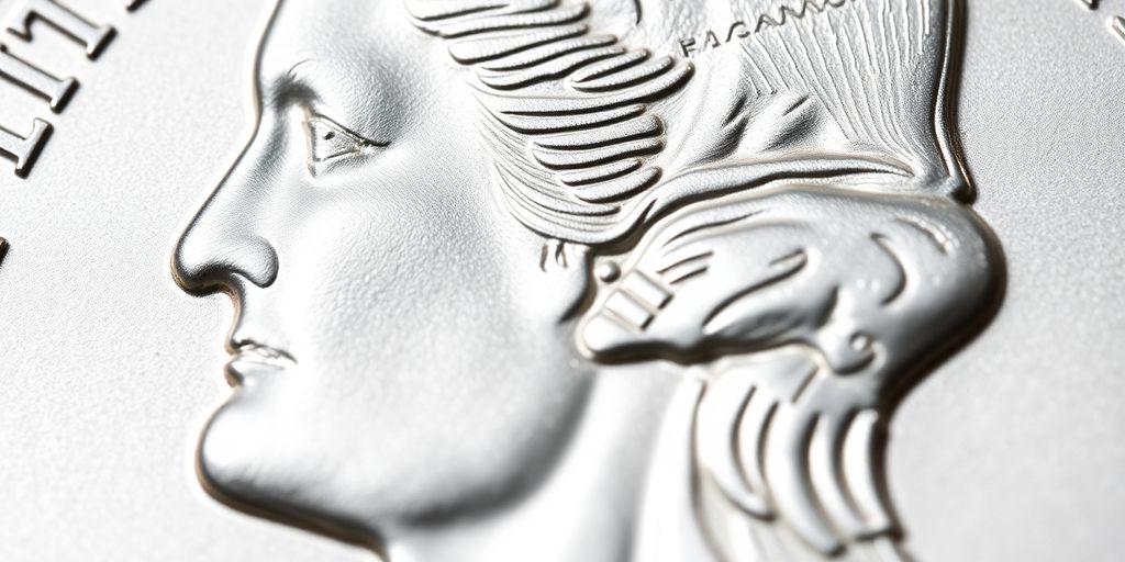 Shiny silver coin with proof finish.