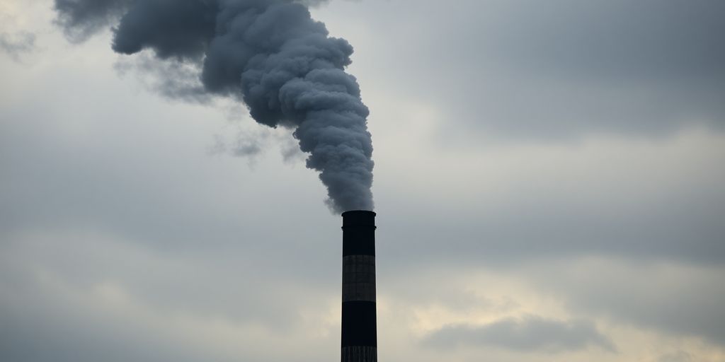 Usine crachant de la fumée dans un ciel nuageux.