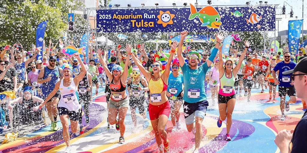 Runners enjoy a colorful 5K adventure at the Aquarium Run Tulsa.