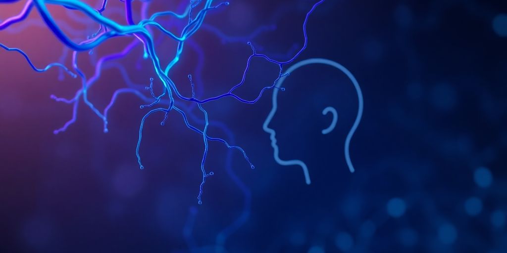 Abstract AI neurons connecting to human silhouette.