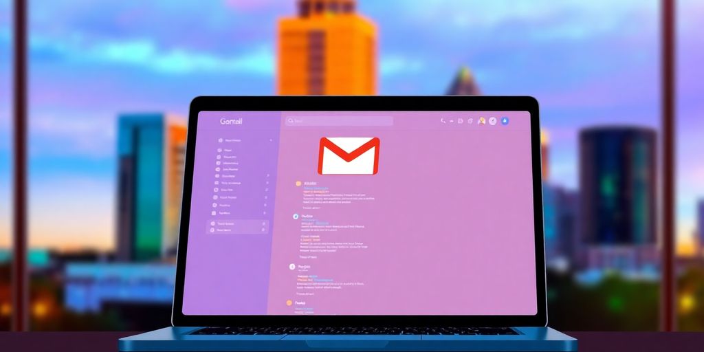 Laptop screen with Gmail inbox, Houston background.