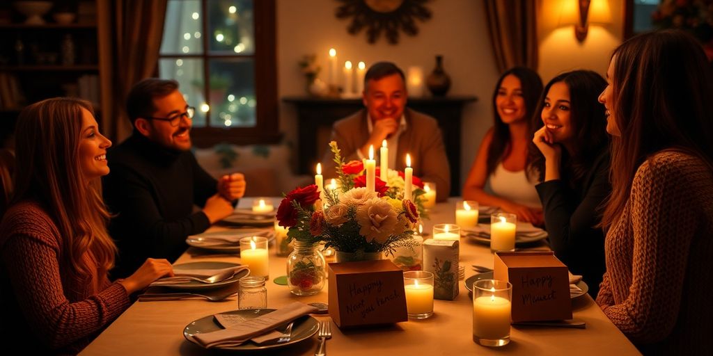 Intimate celebration setup with candles and flowers.