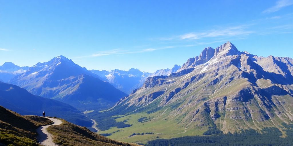 Scenic Patagonia landscape with mountains and hiking trails.