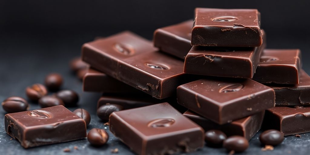Dark chocolate squares, healthy and delicious, ready for a bite.
