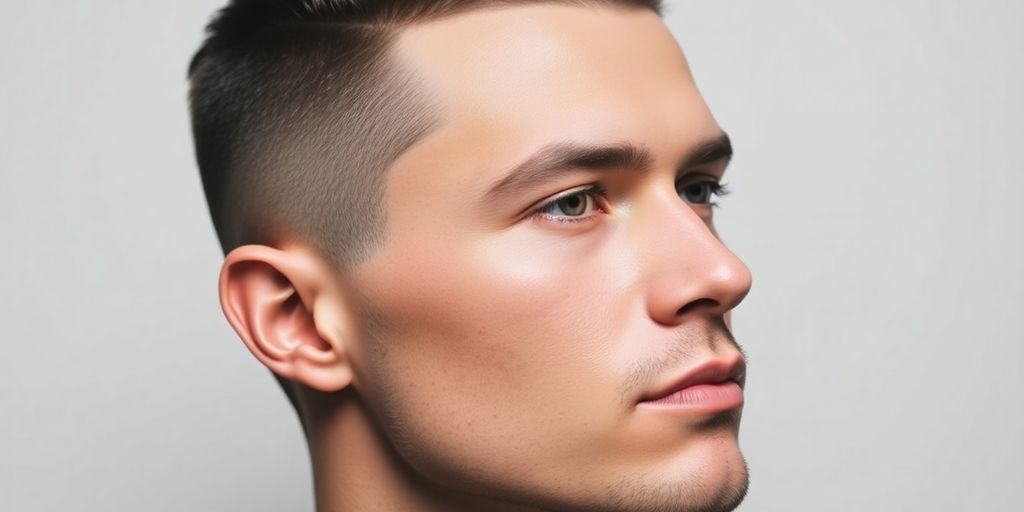 Stylish man with a clean haircut against a neutral background.
