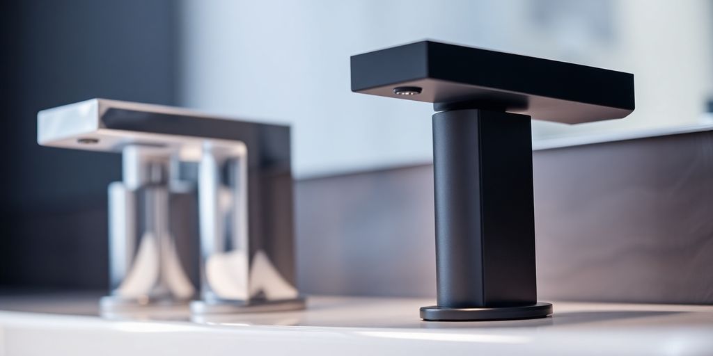 Luxury chrome and black bathroom taps.