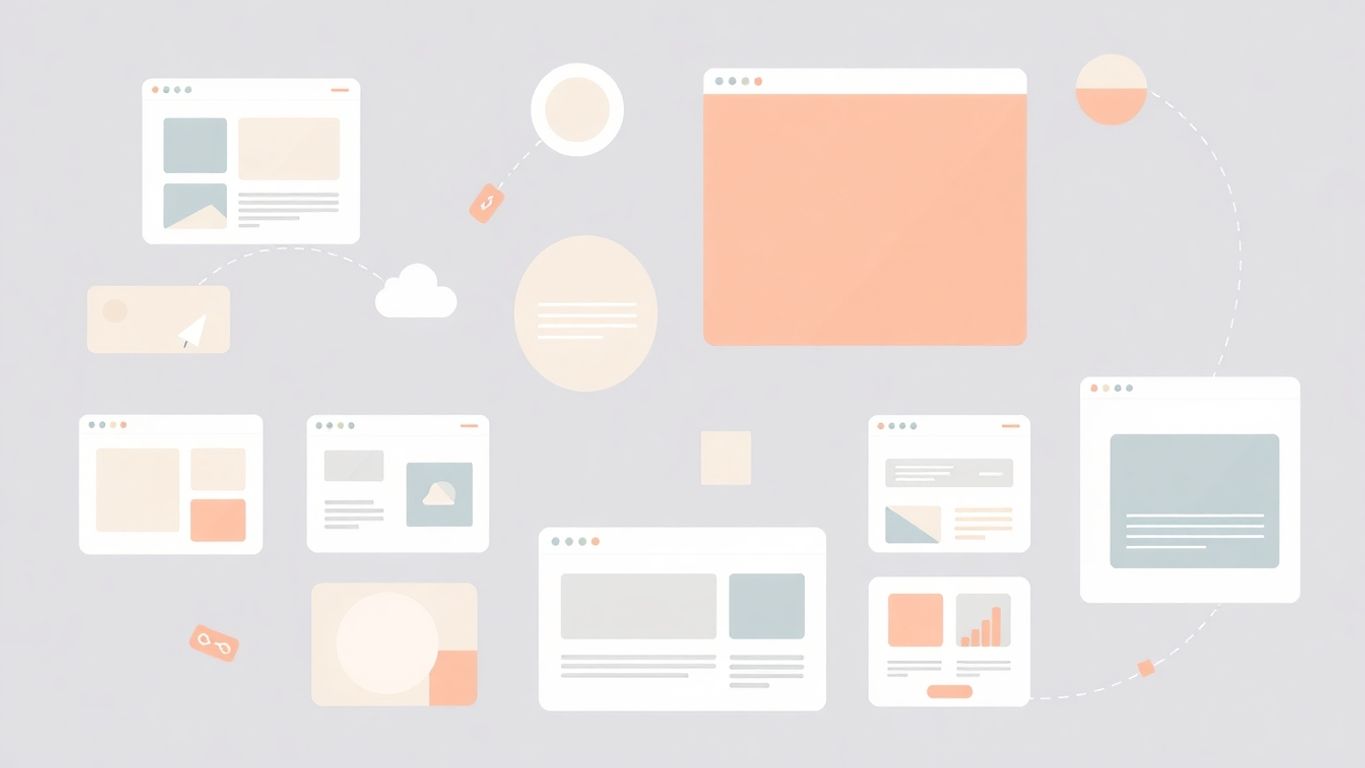 Moderne illustrasjoner av nettsidedesign med myke farger.