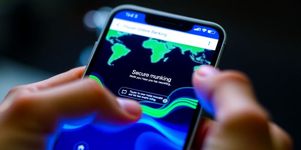 Digital finance interface with flowing money.