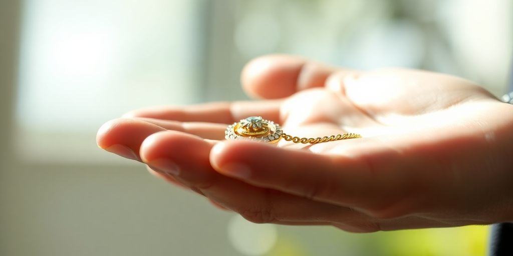 Careful inspection of a gold jewel.