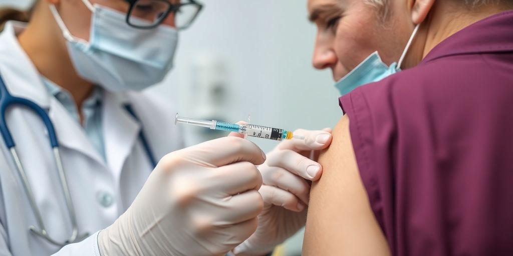 A nurse administering a flu vaccine.