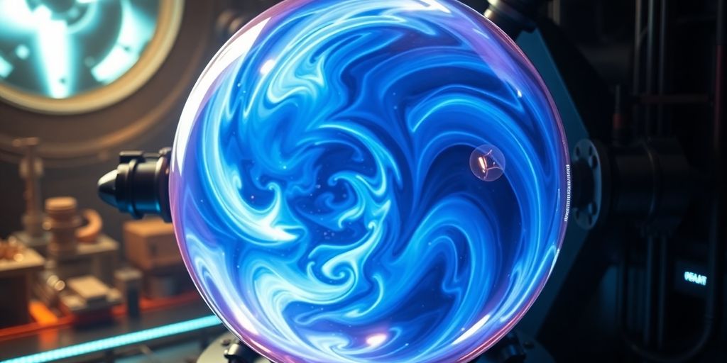 Glowing fusion reactor core, plasma contained within.