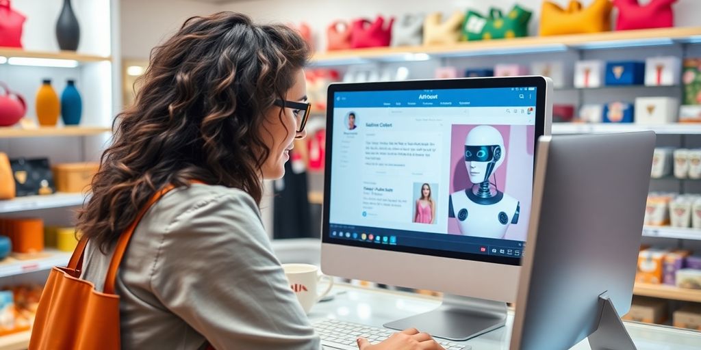 Kupac razgovara sa AI chatbot-om u online prodavnici.