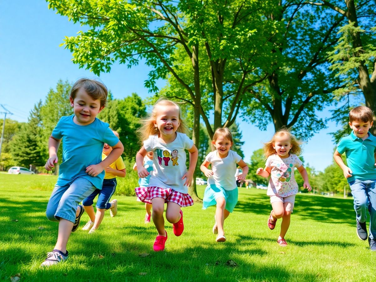 Copii jucându-se fericiți în aer liber.