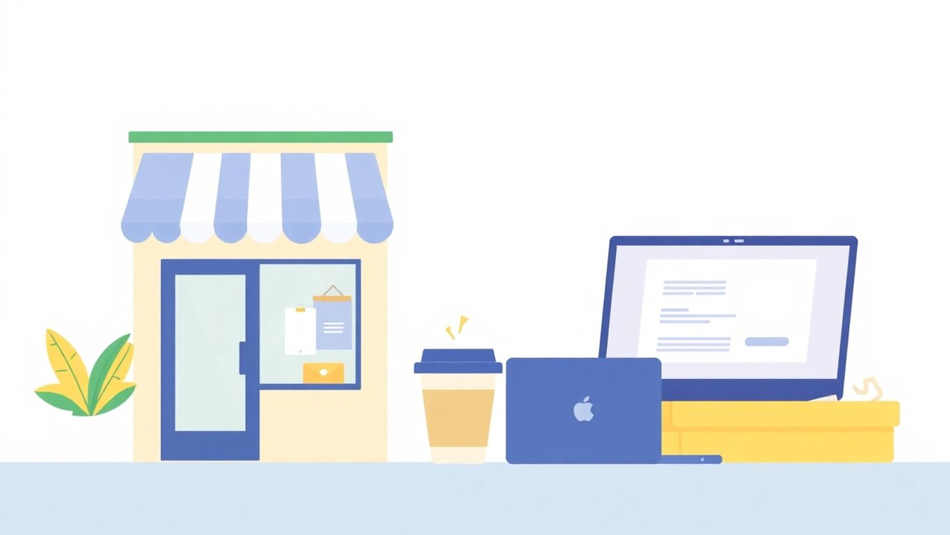 Illustrasjon av småbedrifter med moderne design.