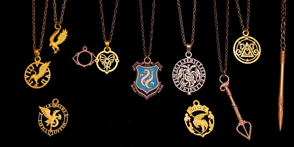 Harry Potter-themed jewelry includes snitches and house crests.