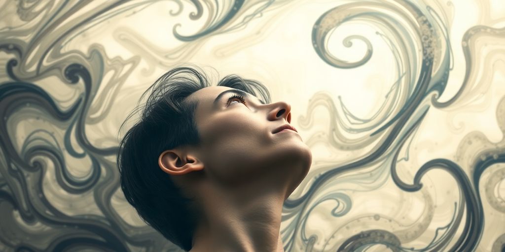 Person looking up thoughtfully with a question mark above their head.