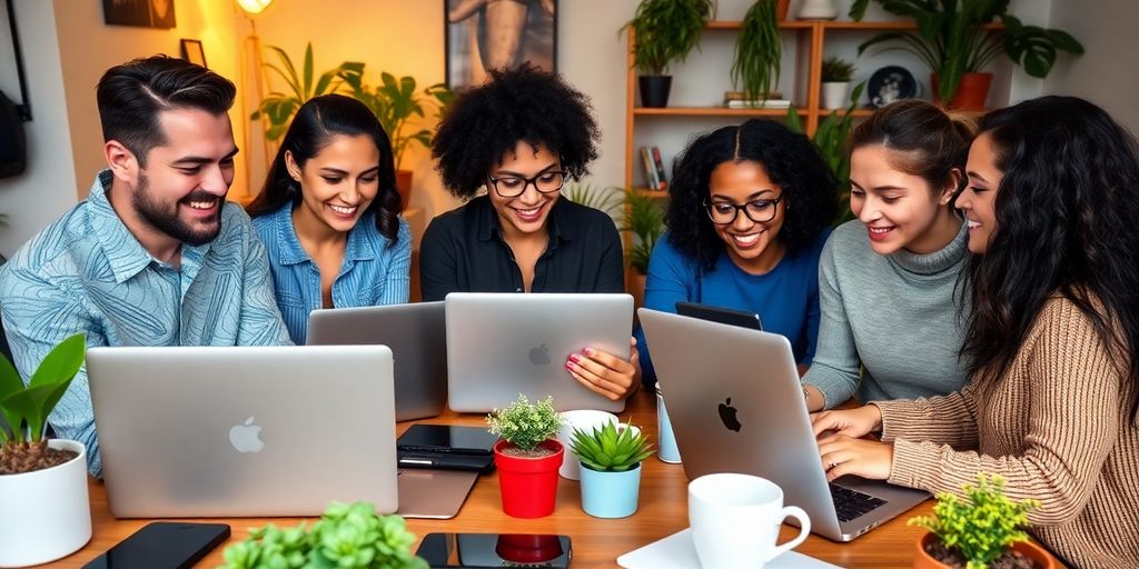 Professionals working together in a modern home office.