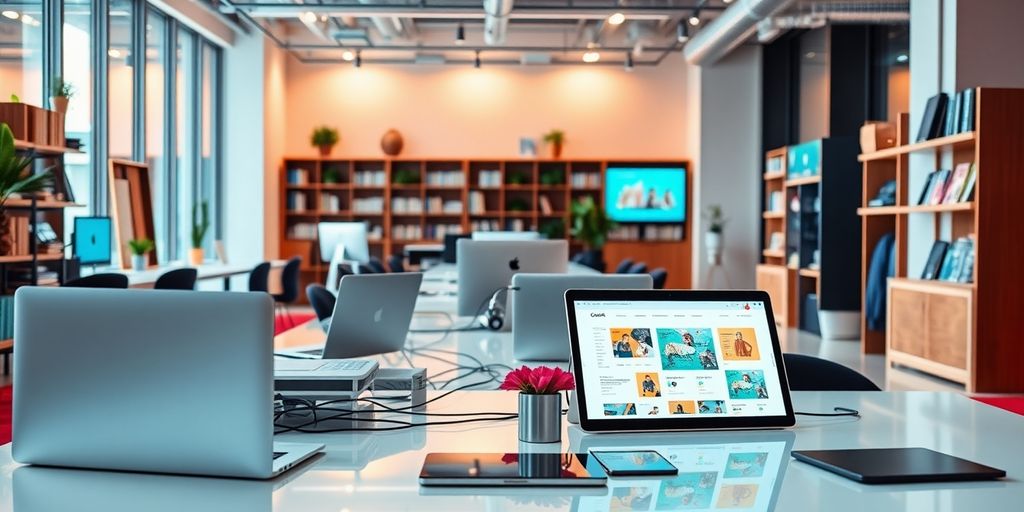 Modern workspace with technology for headless e-commerce solutions.