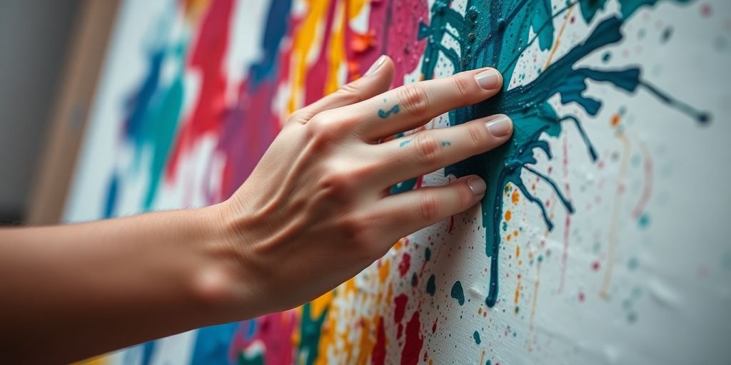 Person creating colorful abstract art with hands.