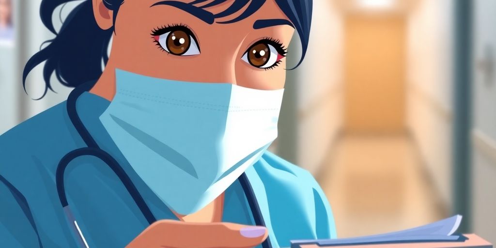 Nurse smiling, holding a clipboard