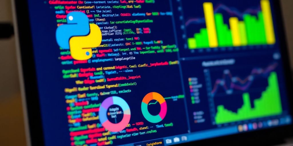 Python code and statistical diagrams.