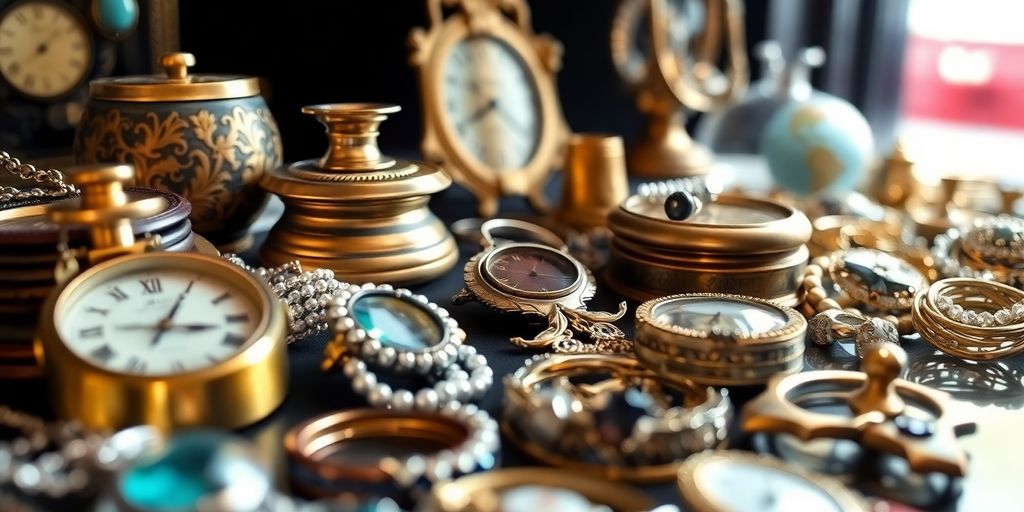 Objets de valeur en gage sur un fond sécurisé.