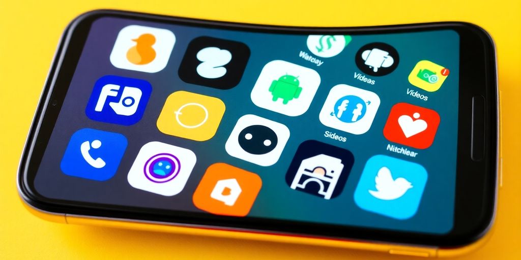 Smartphone displaying money-making video apps on screen.