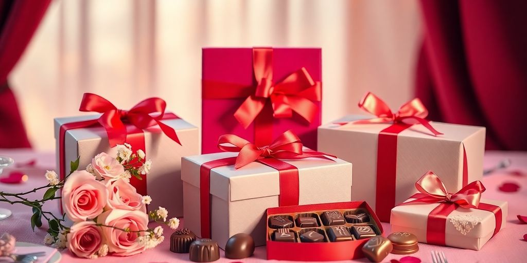 Luxurious Valentine's Day gifts in an elegant arrangement.