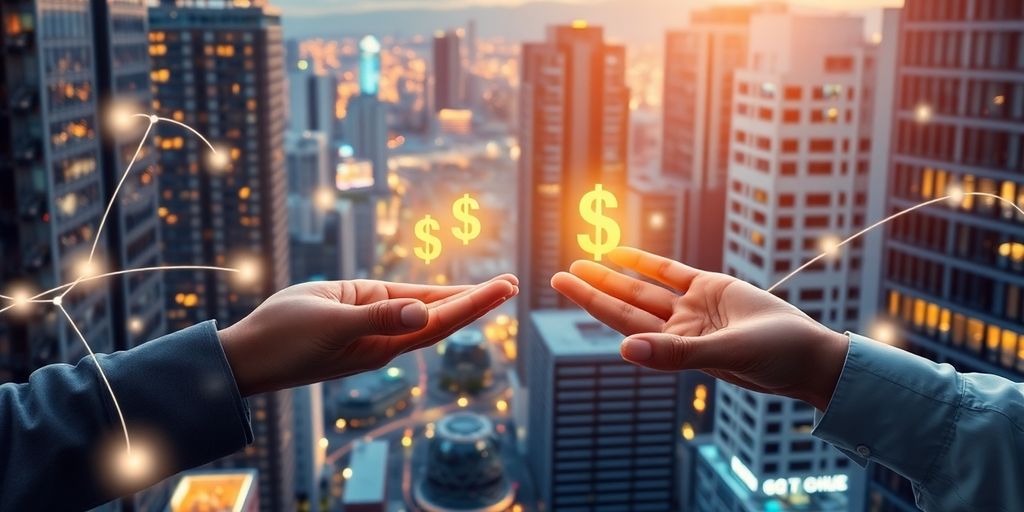 Personas conectadas a través de una red financiera digital.