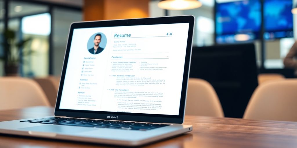 Laptop displaying a resume on screen