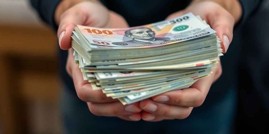 Main tenant une pile de billets