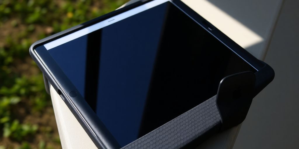 Black iPad Air 13 inch in a protective case.