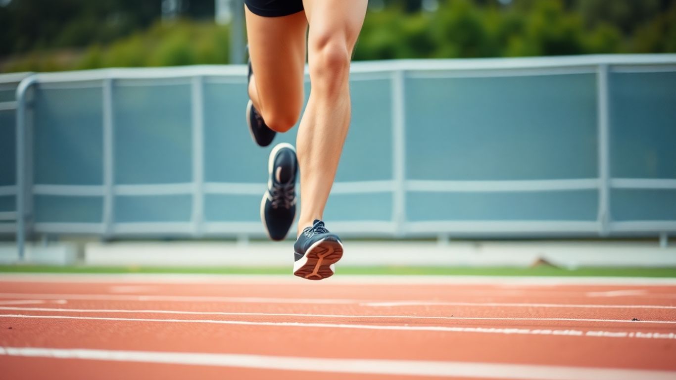 Runner's legs in motion on a track.