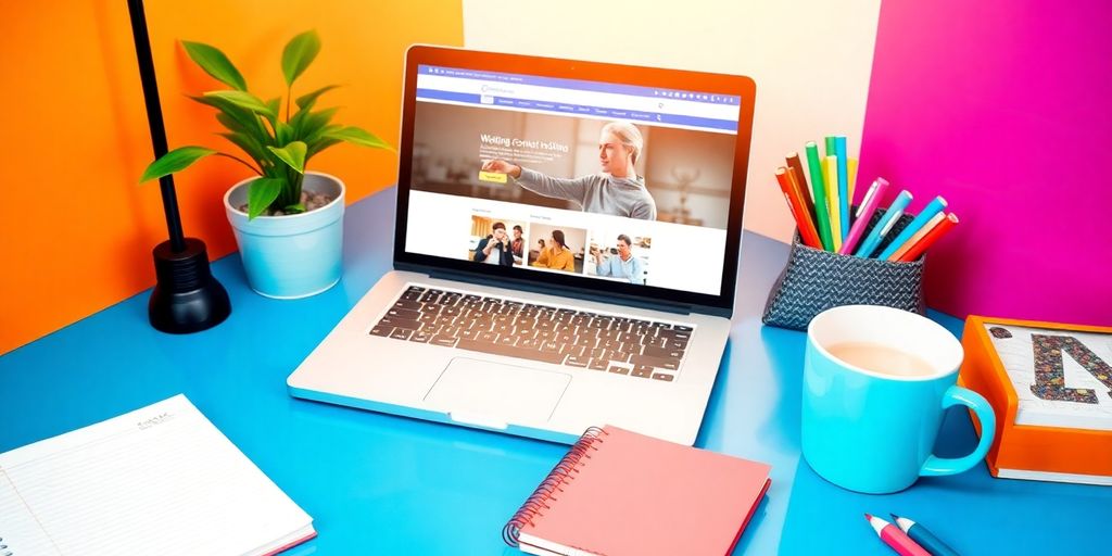 A workspace with a laptop, notepad, and coffee.