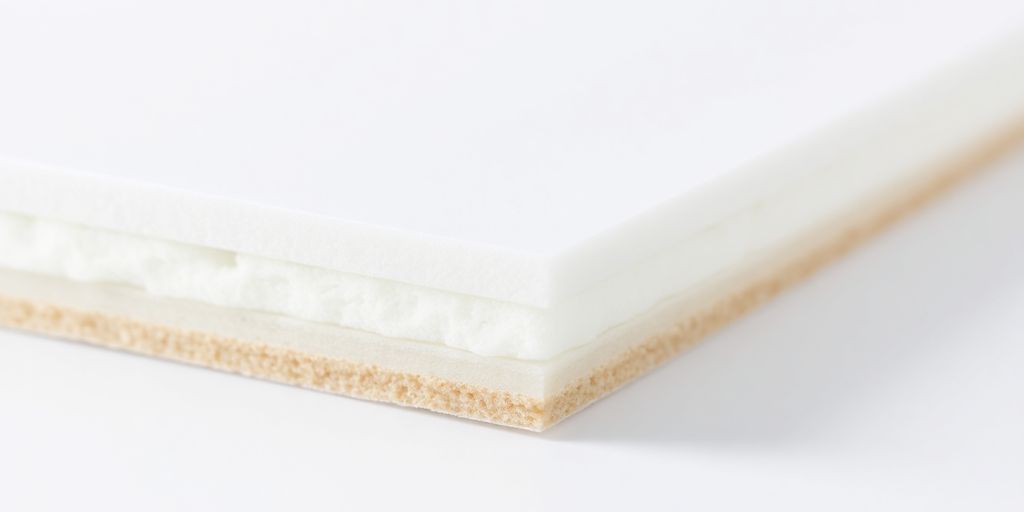 Close-up of a polyurethane sandwich panel, cross-section visible.