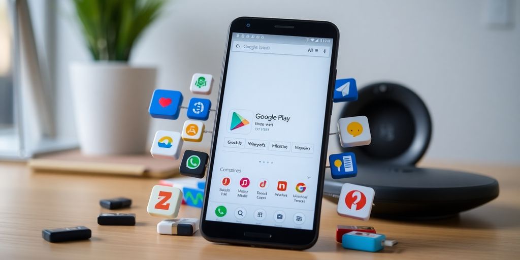 Imagem de um celular com ícones de apps.