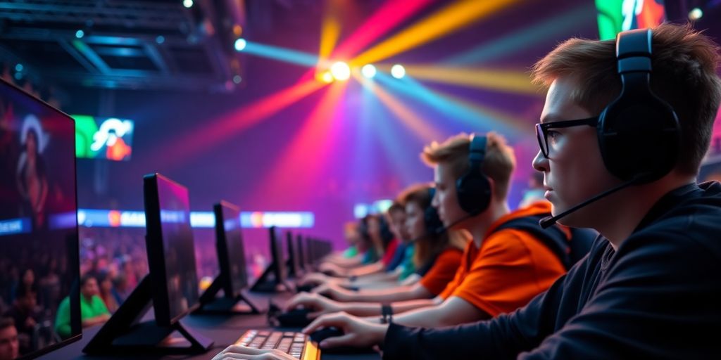 Sân vận động esports sáng đèn, game thủ thi đấu