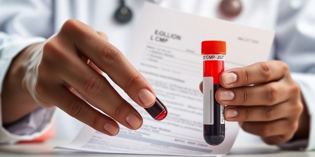 Medical professional reviewing blood test results.