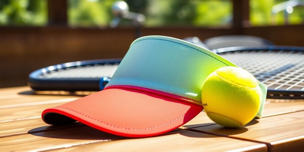 Lightweight pickleball visor with a ball and racket.