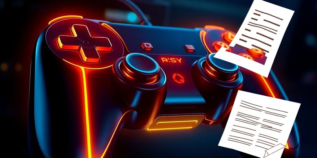 Esports controller with legal document overlay