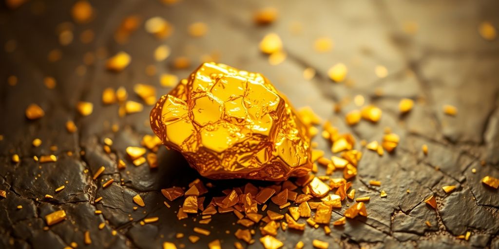 Nugget d'or sur une surface texturée.