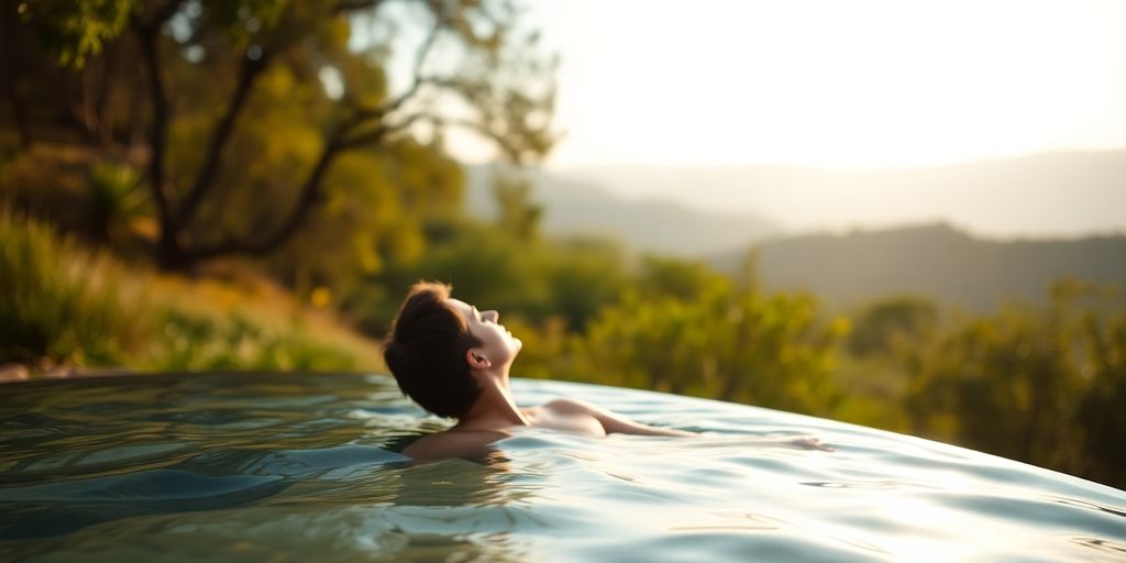 Person peacefully relaxing in a serene natural setting.