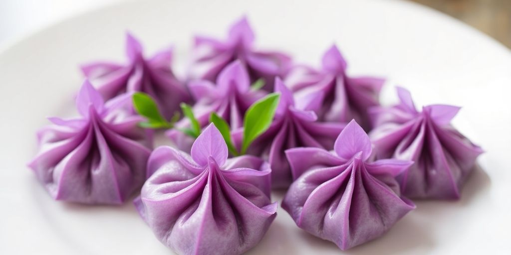 ช่อม่วง อาหารว่างไทยสีม่วงสวยงาม วางบนจาน