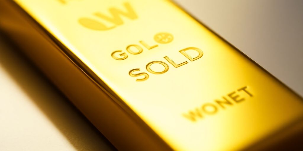Lingot d'or brillant sur fond flou.