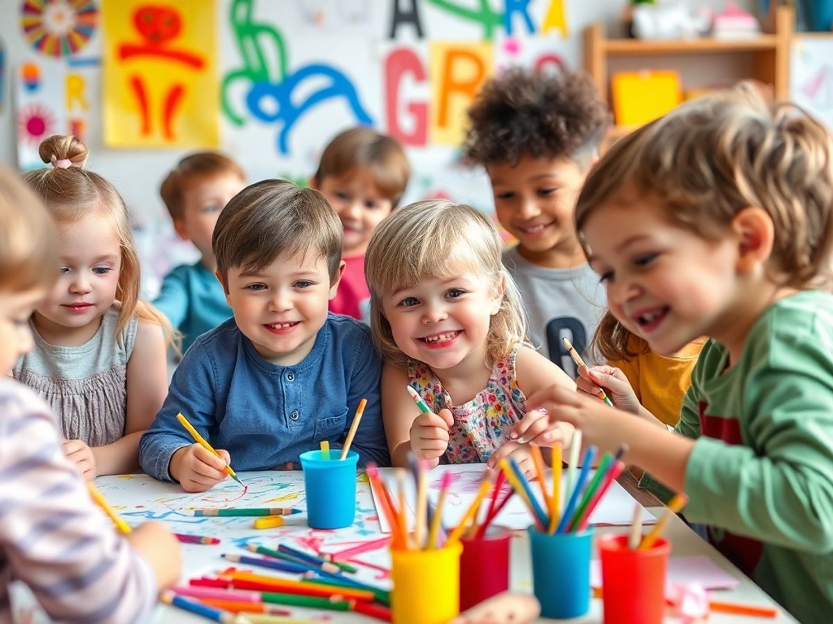 Copii creativi lucrând la activități de artă și meșteșuguri.
