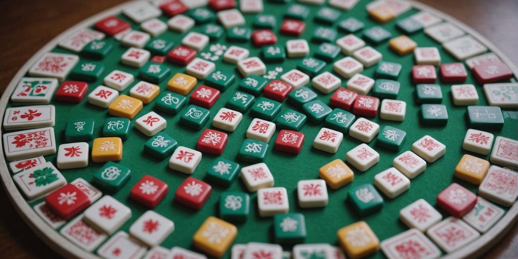 Mahjong season tiles arranged in a colorful circular pattern.