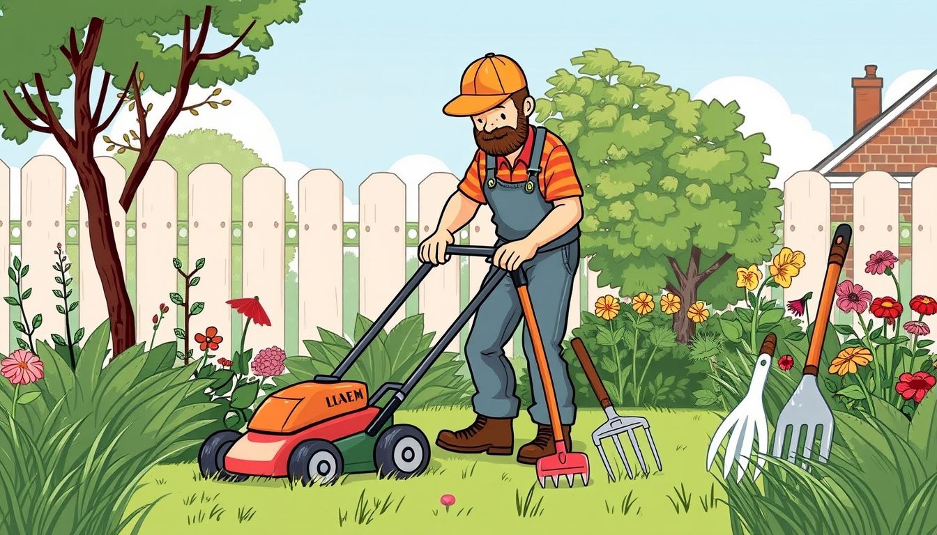 Gardener using tools in a London garden