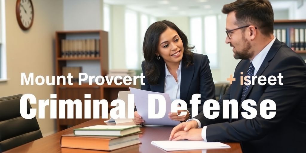 Criminal defense lawyer consulting with client in office.