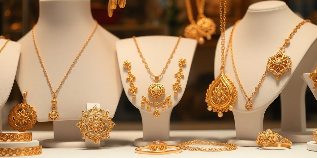 Bijoux en or hérités soigneusement exposés sur une surface.